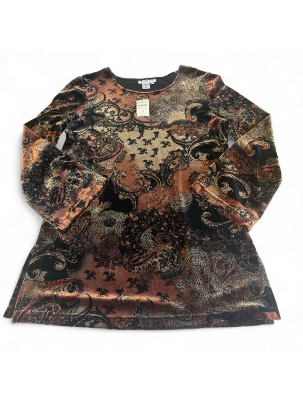 Coldwater Creek Velvet Baroque Paisley Tunic Top Womens Medium Whimsigoth Witchy